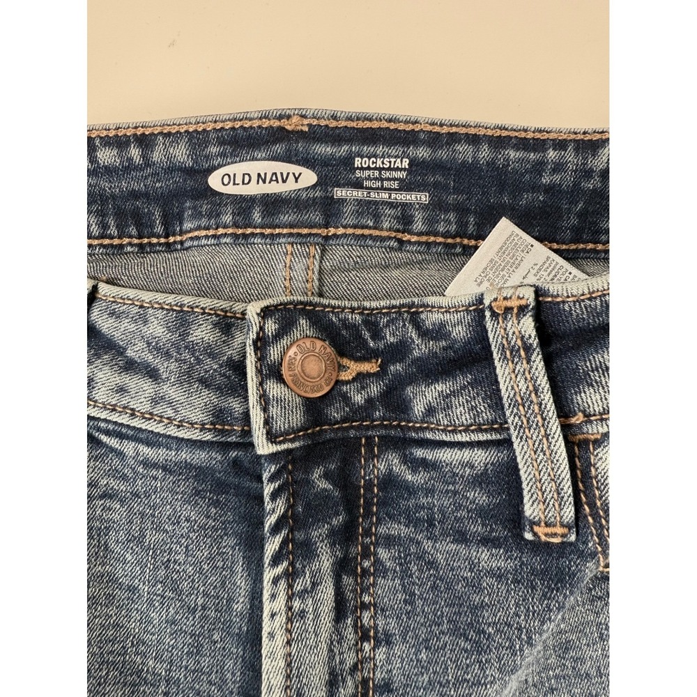 Old Navy Rockstar Super Skinny High Rise Jeans Distressed Blue Petite Size 8 - Picture 5 of 10